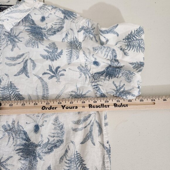 American Rag Shirt Mens Medium White Blue Button Up Short Sleeve Linen Blend - Picture 15 of 16